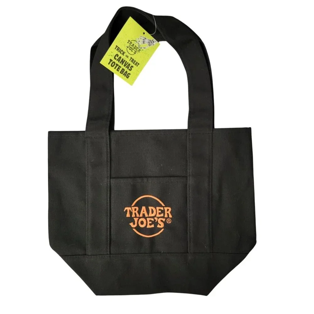 Limited Trader Joes Mini Halloween Canvas Tote Bag In black - Picture 2 of 2